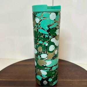 Starbucks 2022 Holiday Marble Forest Green Camouflage Tumbler 16oz